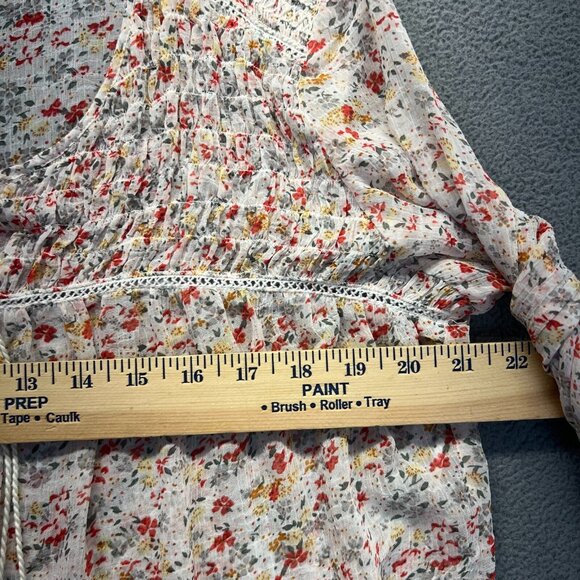 Two by Vince Camuto Floral Peasant Sheer Blouse Large Shirt Tassel Pink Smock - Picture 4 of 10